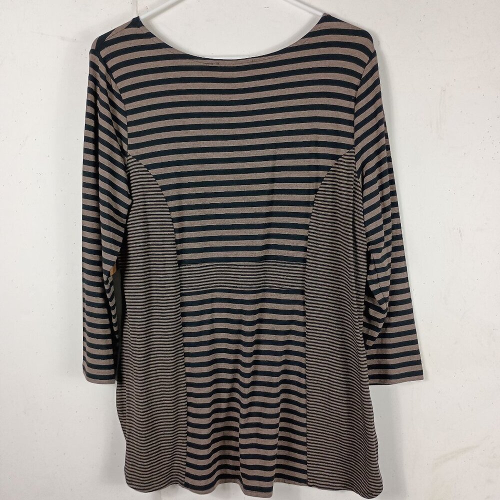 Habitat Striped Tunic Top Womens M Nutmeg Black Lagenlook Artsy Pockets NEW - Picture 6 of 6